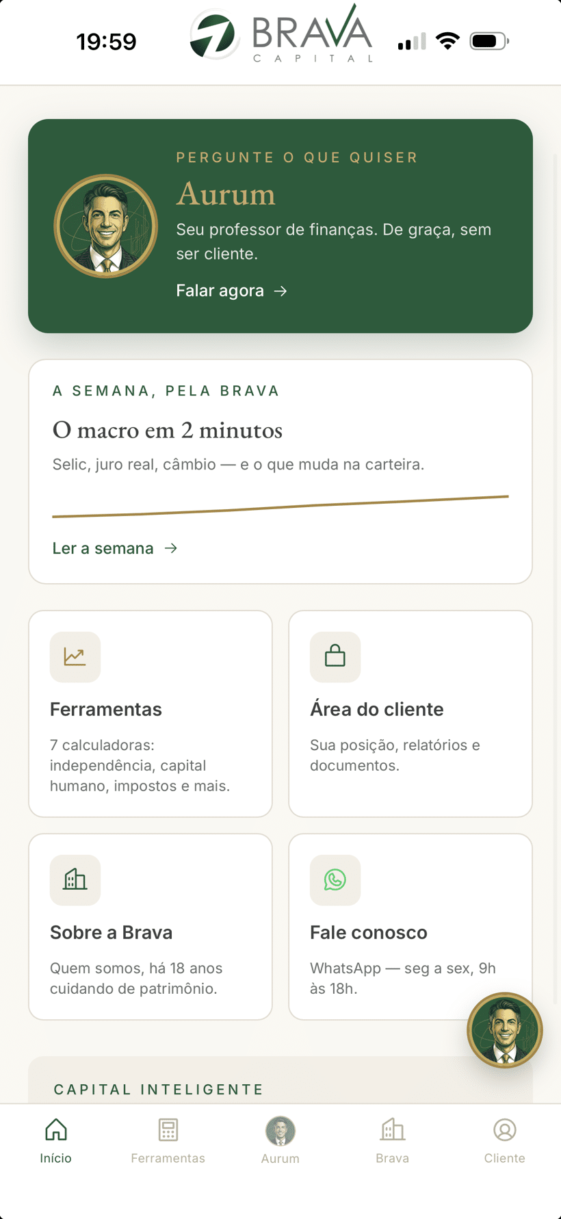 App Brava Capital &mdash; tela inicial