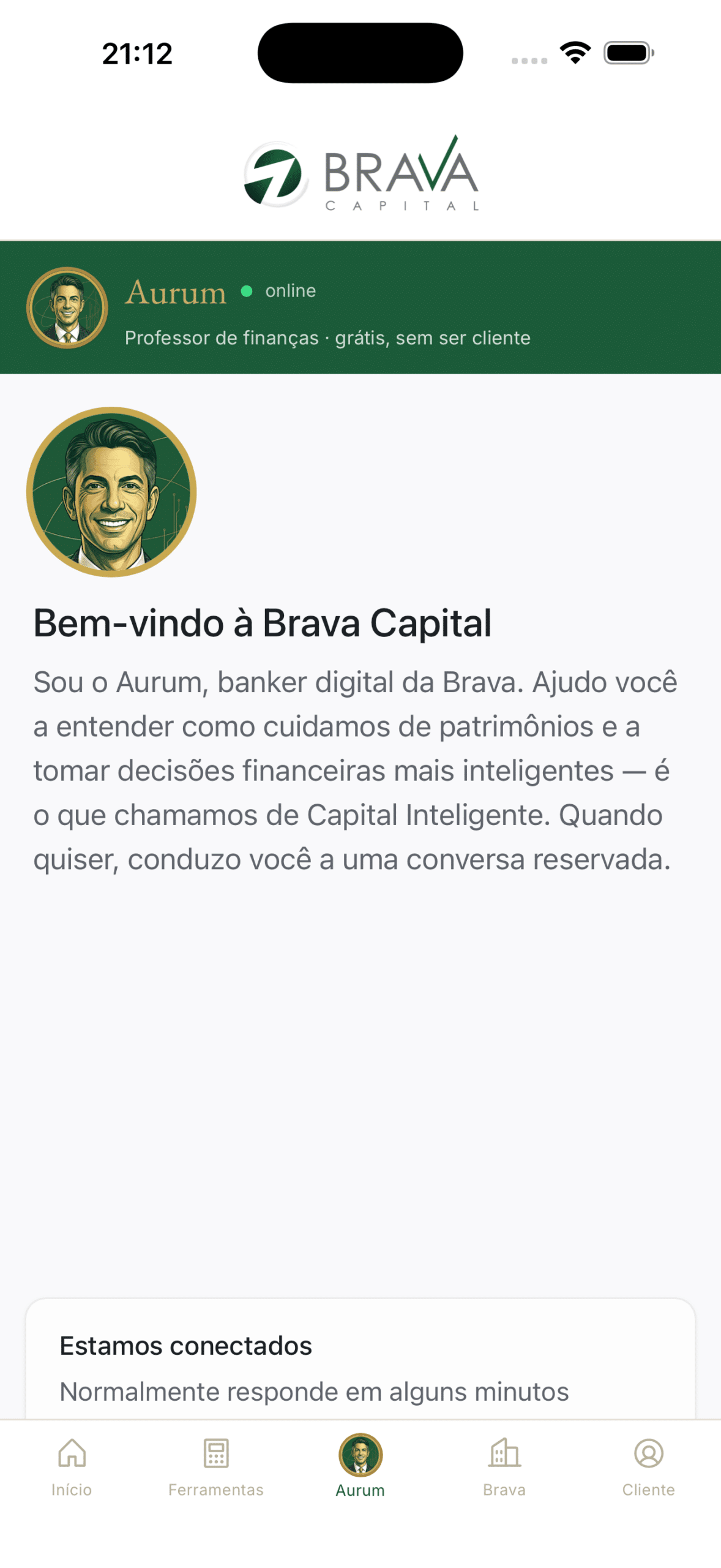 Aurum, o banker digital da Brava, no aplicativo