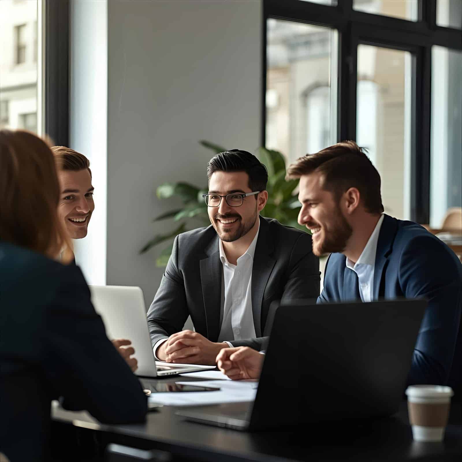 Parceiro em reunião com clientes